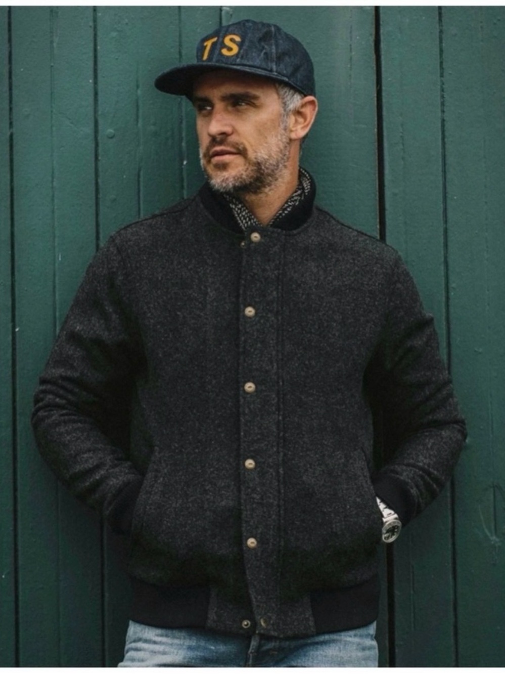 Taylor Stitch Charcoal Wool Bomber Jacket